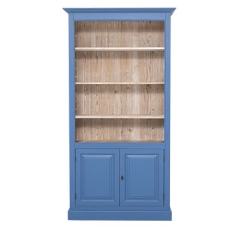 Biblioteca cu 2 usi, culoare exterior albastru P045, culoare interior maro deschis P071, dublu color, 100% lemn masiv