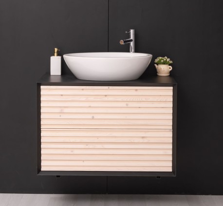 Mobila baie cu 2 sertare, lavoar- neinclus in preti Slatted de la Rustic Butique PS756 - Culoare Corp_P003 - Culoare Sertare_P095 - DUBLU COLOR