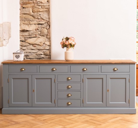 Bufet bucatarie 4 usi 8 sertare bas, blat stejar de la Rustic Butique PS404BAS - Culoare Top_P064 - Culoare Corp_P042 - DUBLU COLOR