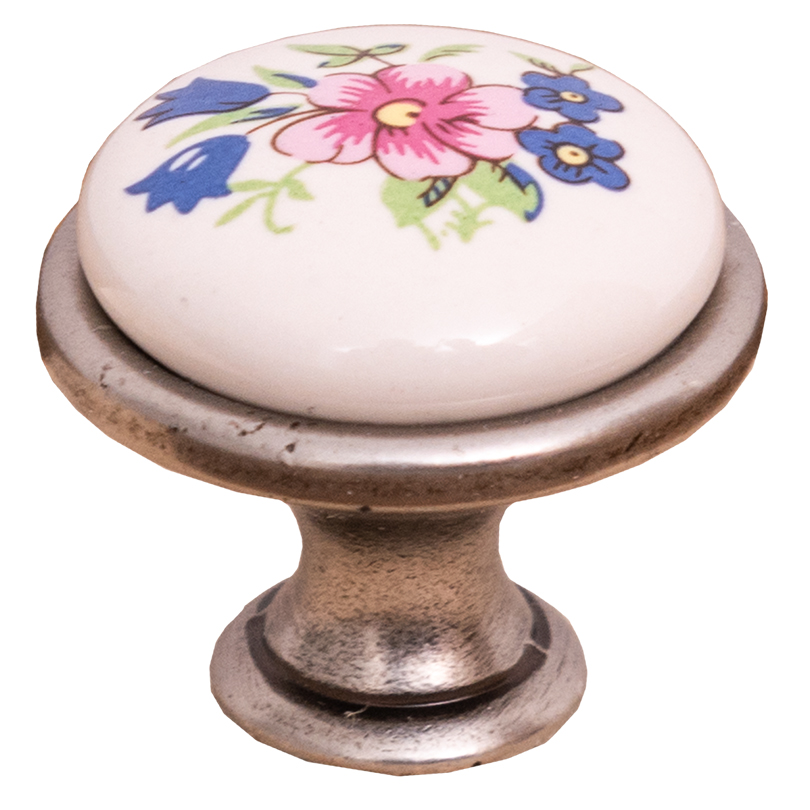 Porcelain knob blue flower ZM